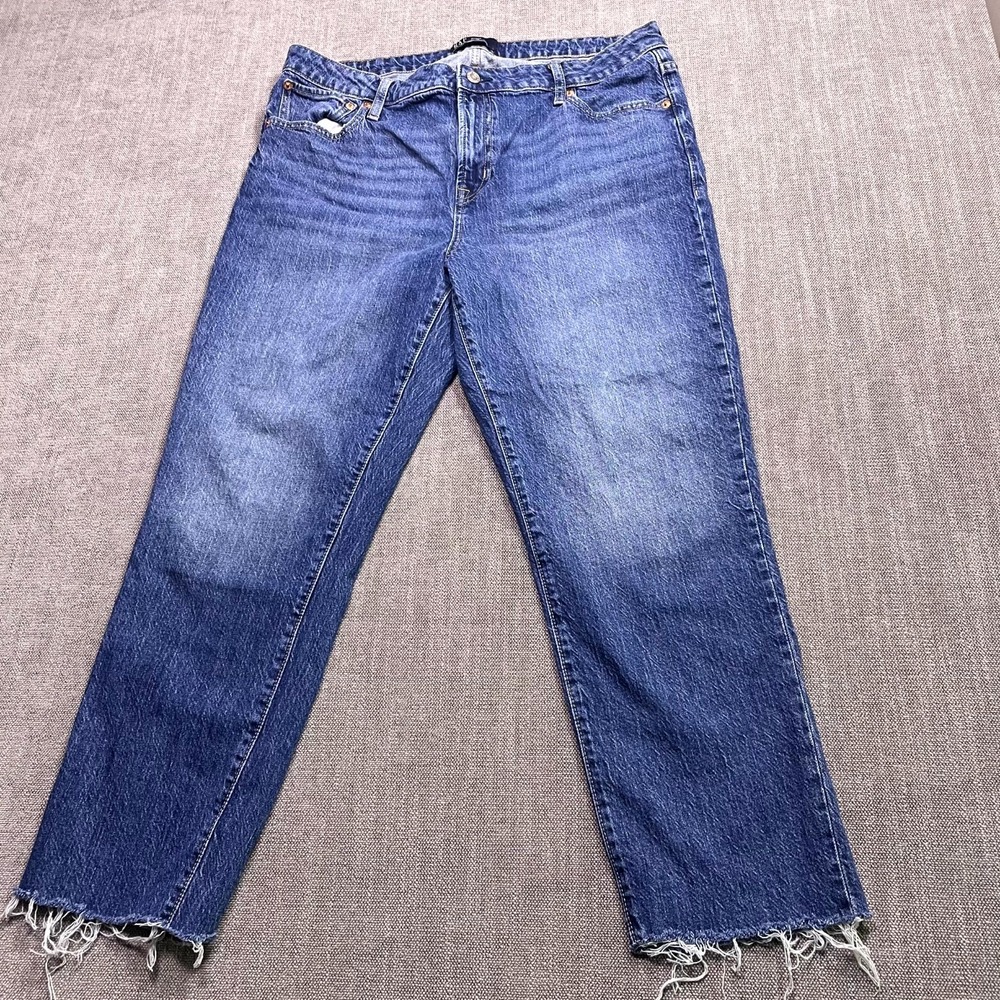 Gap Denim Slim Boyfriend Jeans Womens 16/33R Blue Straight Leg Raw Hem Academia